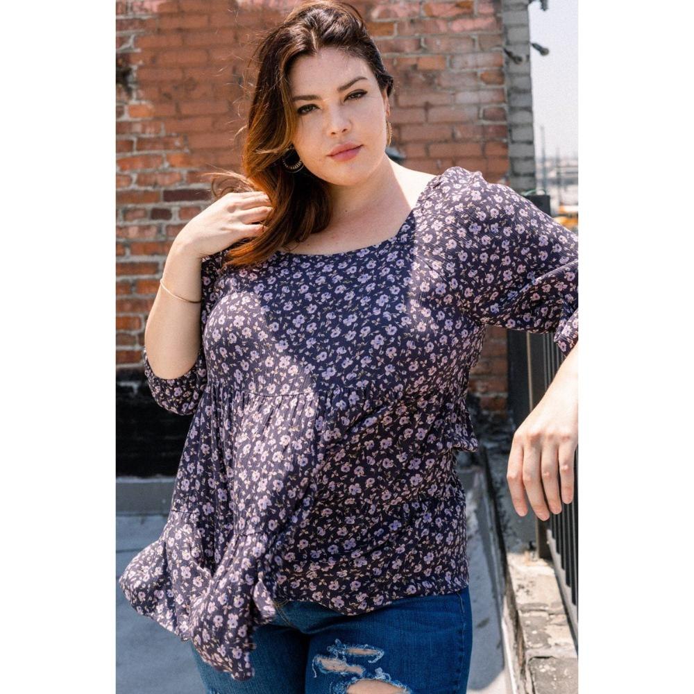 Tiny Floral Printed Square Neckline Top 7805704831036