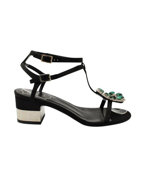Roger Vivier Jewels Crown High Heel Sandals in Black Satin 7703694049340