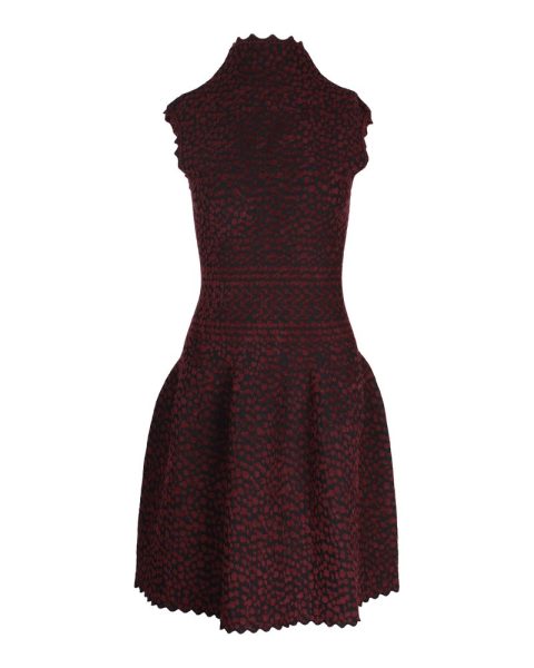 Alaia Spotted Fit-and-Flare Dress in Burgundy Viscose 7703693885500
