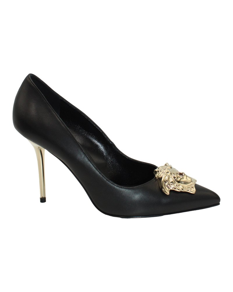 Versace Medusa Head Pointed-Toe Pumps in Black Leather 7703694606396