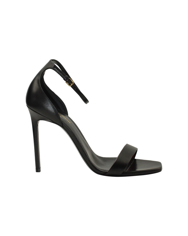 Saint Laurent Amber Ankle Strap 105 Sandals in Black Leather 7703694442556