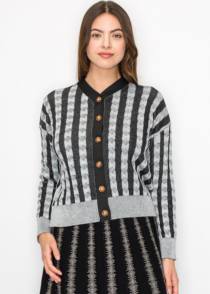 Black and Grey Buttoned Cardigan 7832922947644