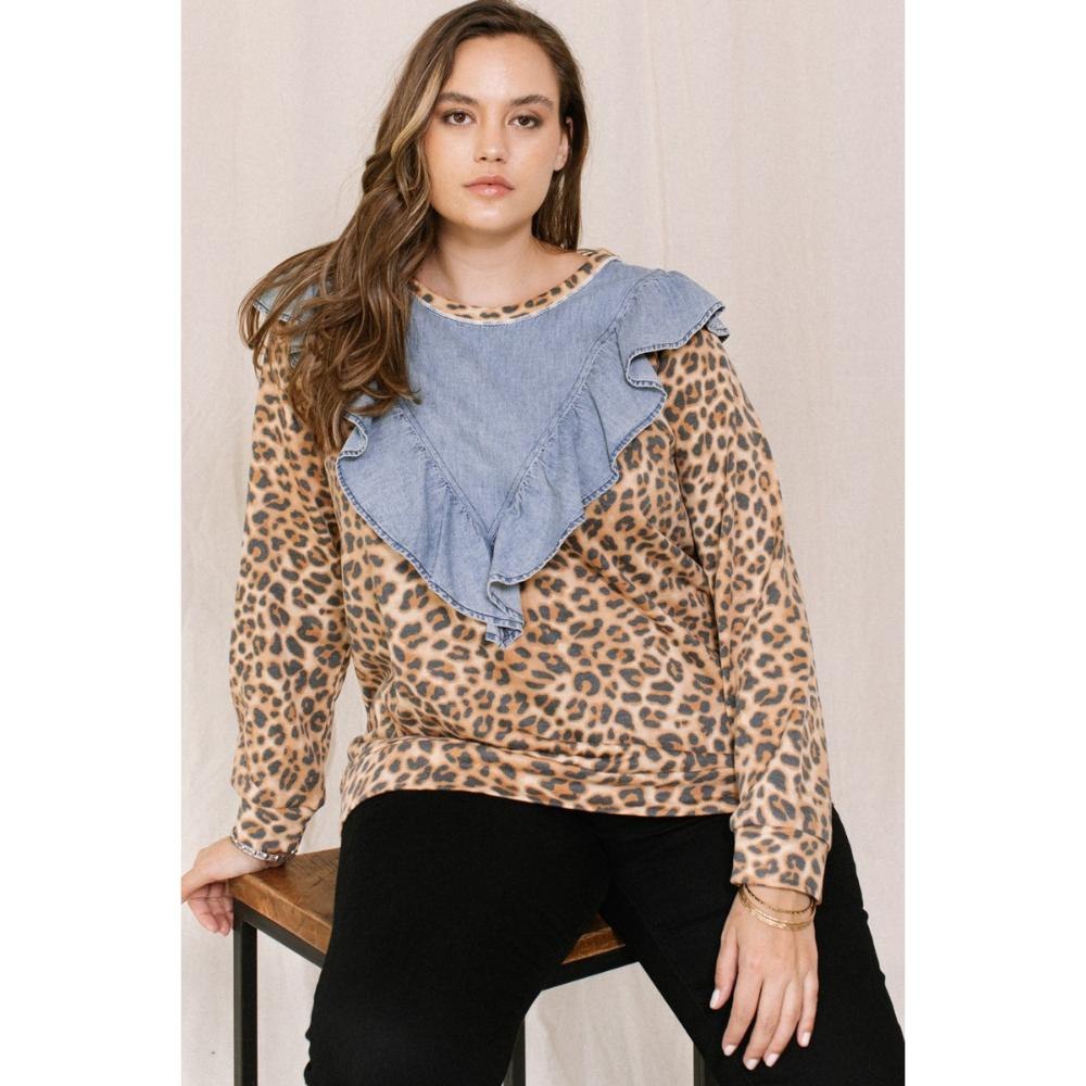 Contrast Washed Denim Top 7805706502204