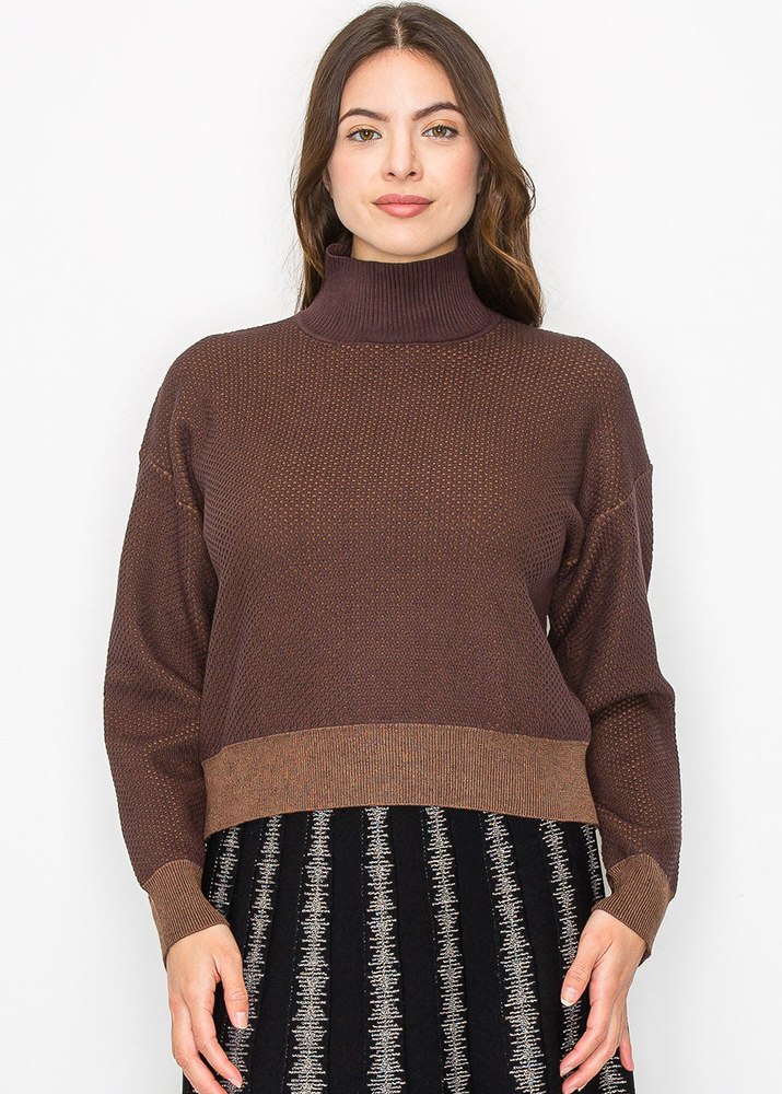 Textured Brown High Neck Sweater 7832926453820