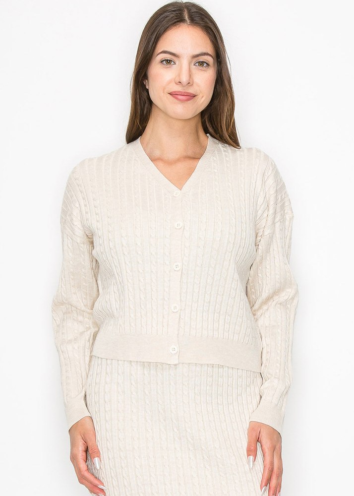 Soft Cream Cable Button Cardigan 7832925536316