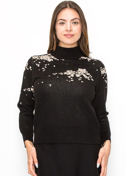 Black Sweater with Artistic Cream Accents 7832926847036