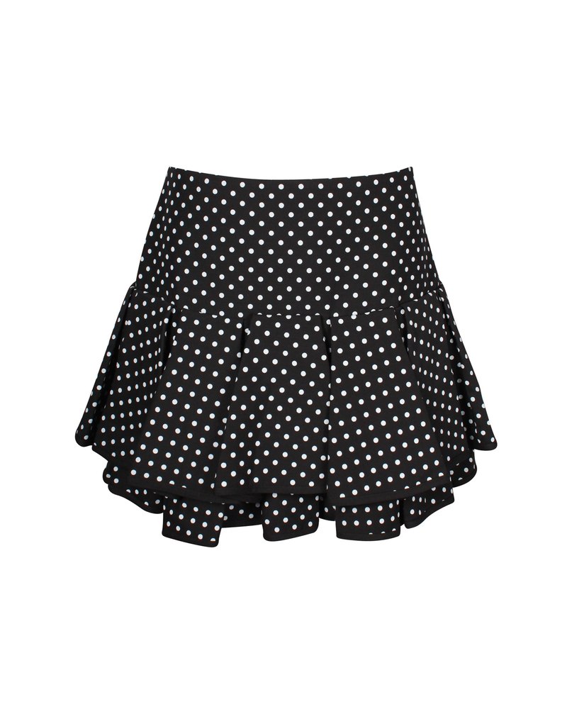 Valentino Garavani Tiered Polka-dot Mini Skirt in Black Wool 7703695392828