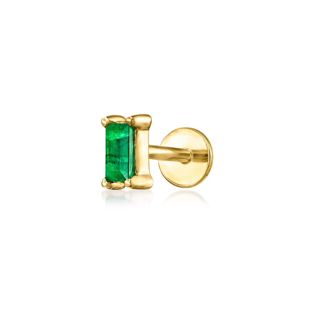 RS Pure by Ross-Simons Baguette Emerald-Accented Single Flat-Back Stud Earring in 14kt Yellow Gold