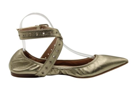 Valentino Golden Point-Toe Ballet Flats with Gromets in Gold Leather 7703695917116