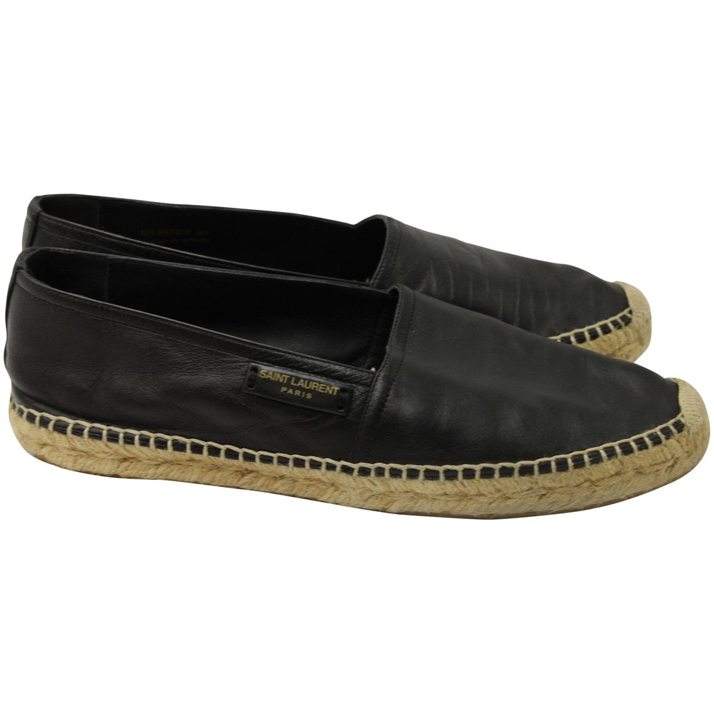 Saint Laurent Round Toe Espadrilles in Black Leather 7703697063996