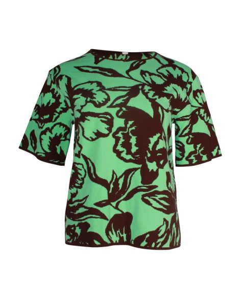 Dries Van Noten Floral Jacquard-knit T-shirt in Green Viscose 7703696048188