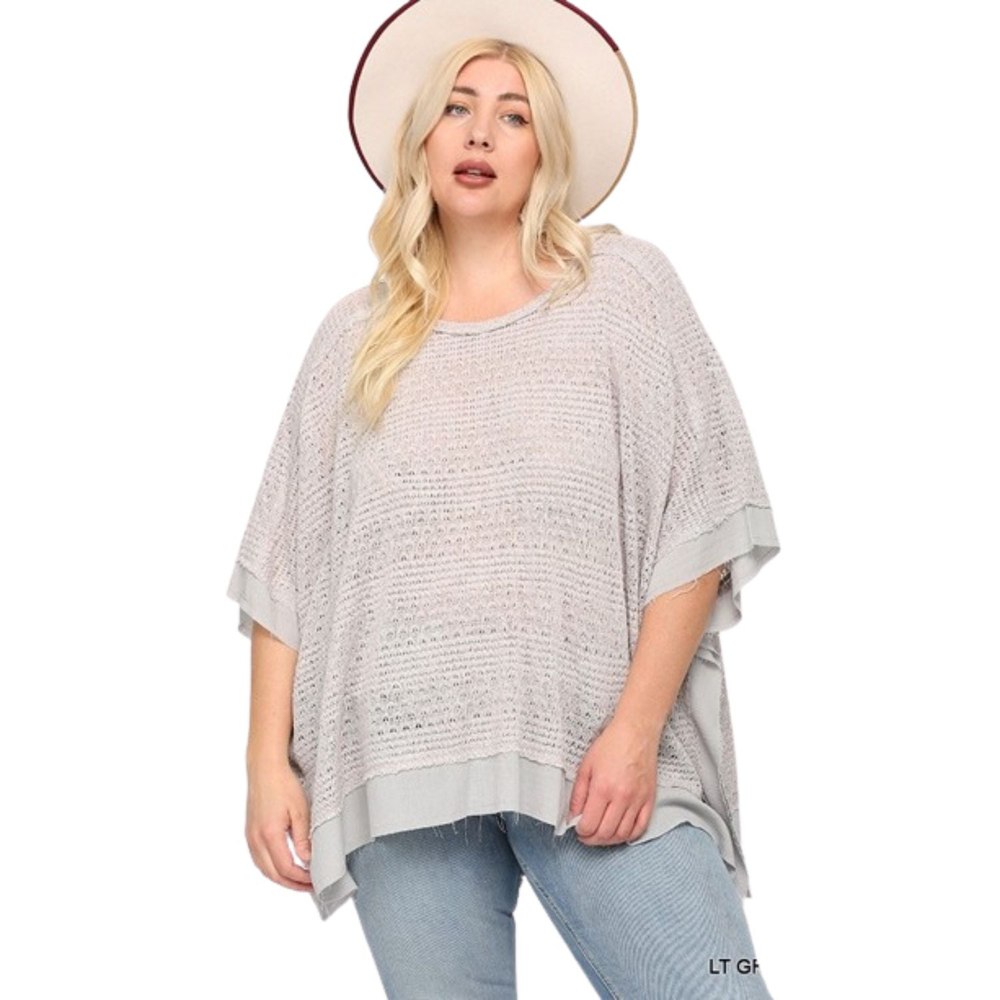 Light Knit And Woven Mixed Boxy Top With Poncho Sleeve 7805708927036