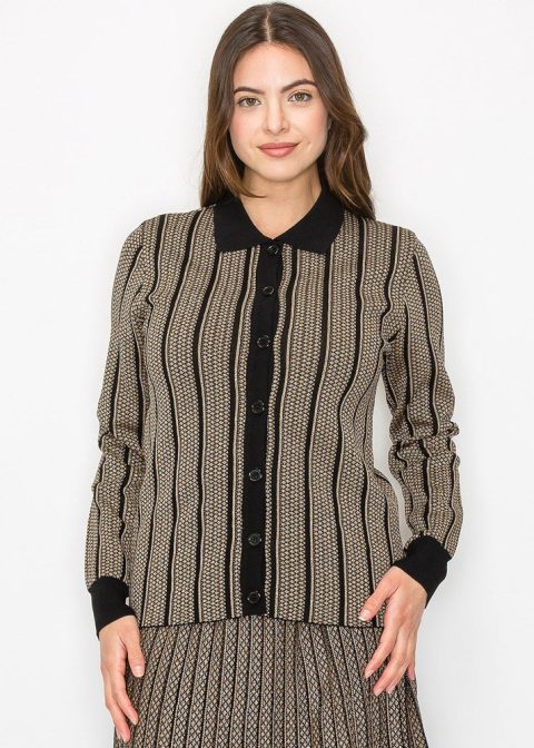 Gold Stripe Button-Down Knit Top 7832930091068
