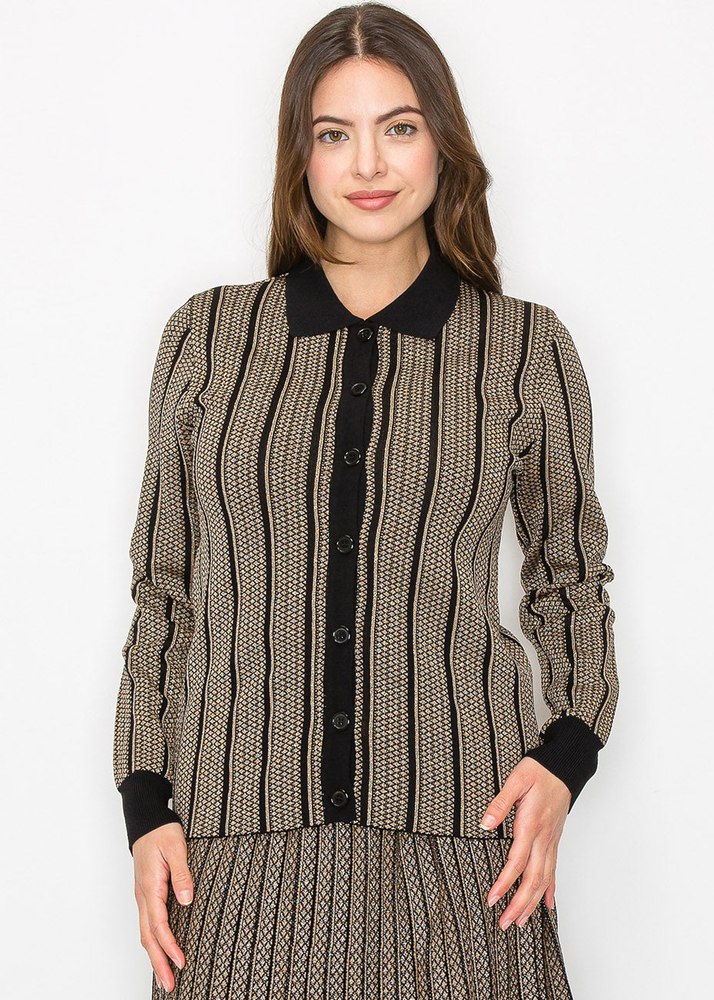 Gold Stripe Button-Down Knit Top 7832930091068