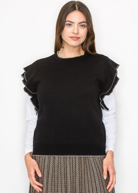 Ruffle-Accent Black Vest 7832929108028