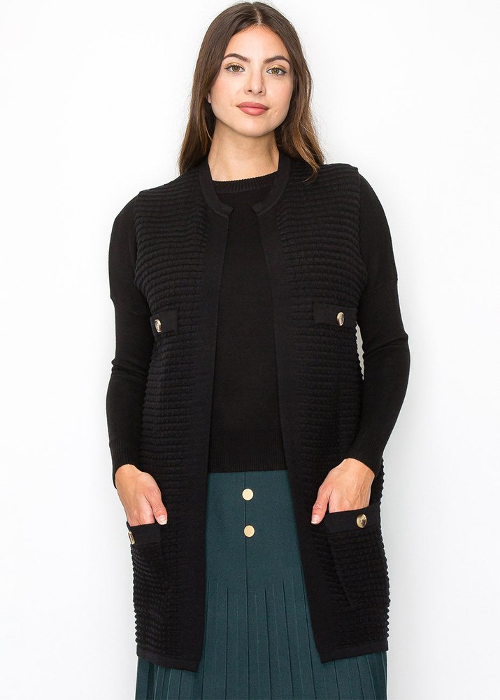 Black Knit Vest with Gold Button Details 7832930975804