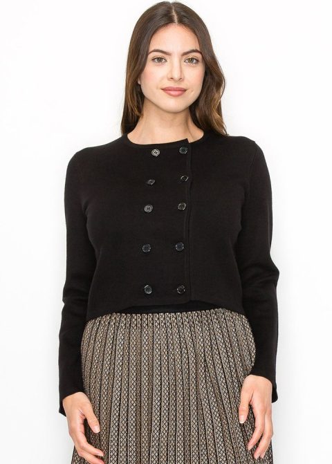 Black Double-Breasted Button Cardigan 7832931532860