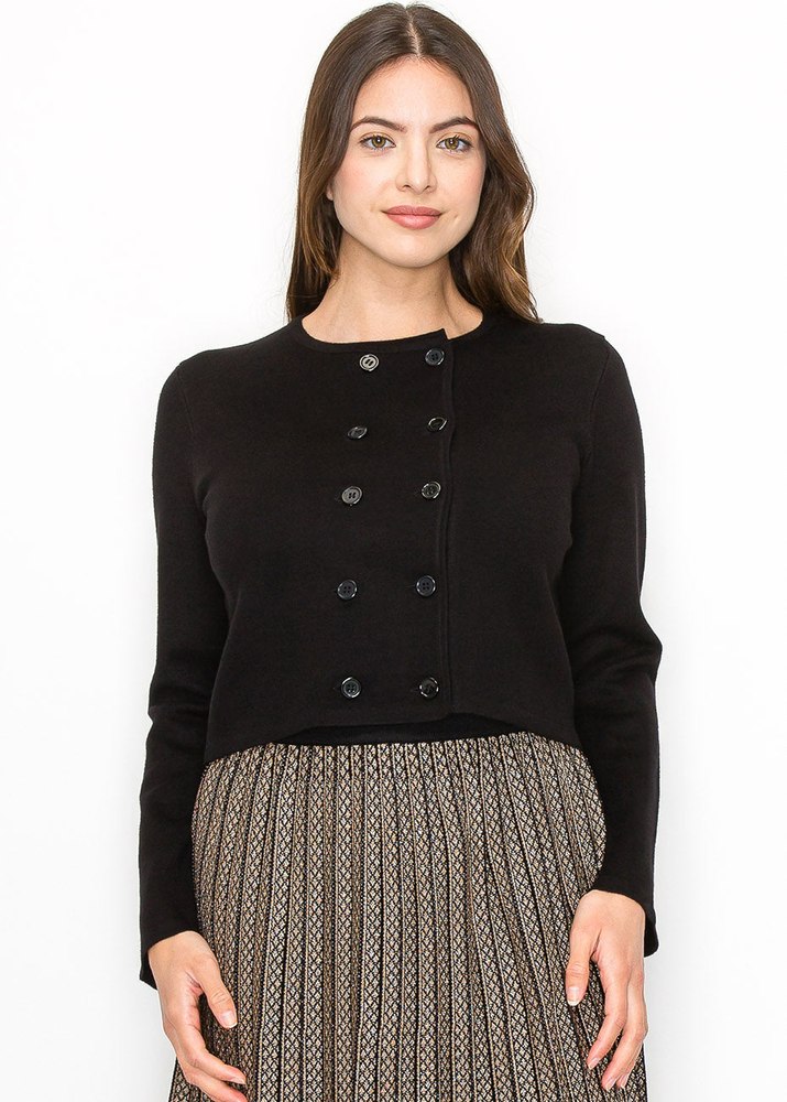 Black Double-Breasted Button Cardigan 7832931532860