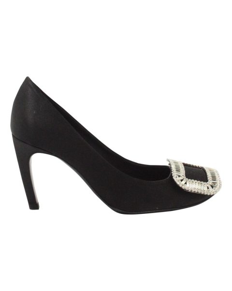 Roger Vivier Swarovski Crystal Buckle Belle De Nuit Pumps in Black Satin 7703698079804