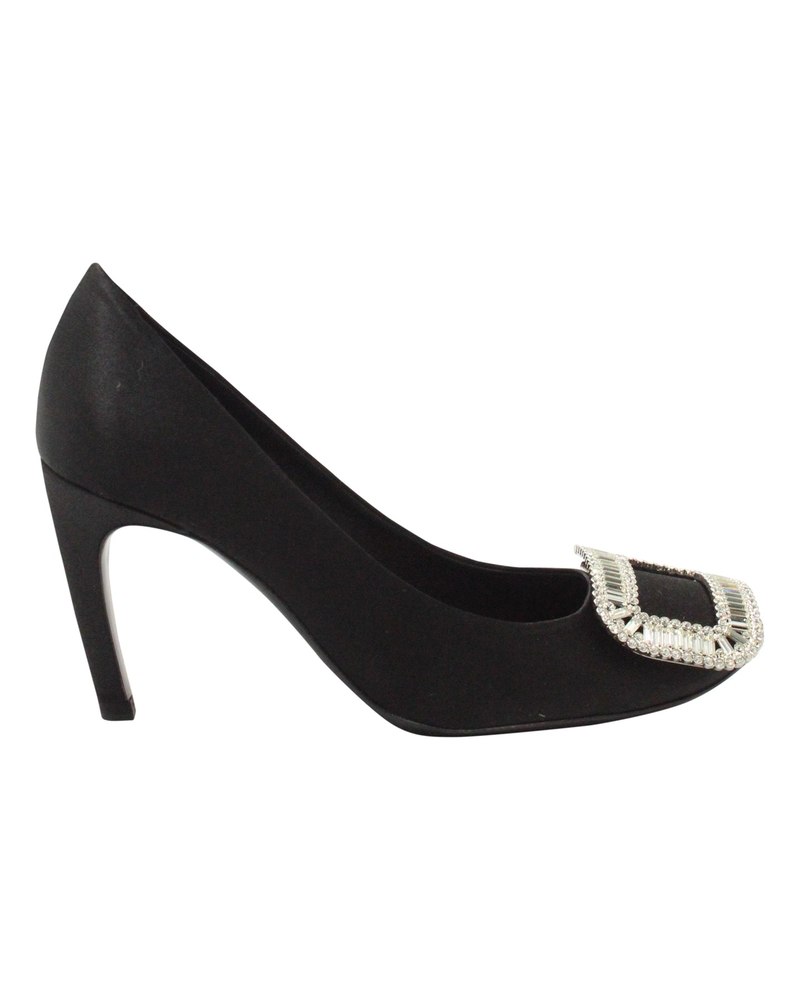 Roger Vivier Swarovski Crystal Buckle Belle De Nuit Pumps in Black Satin 7703698079804