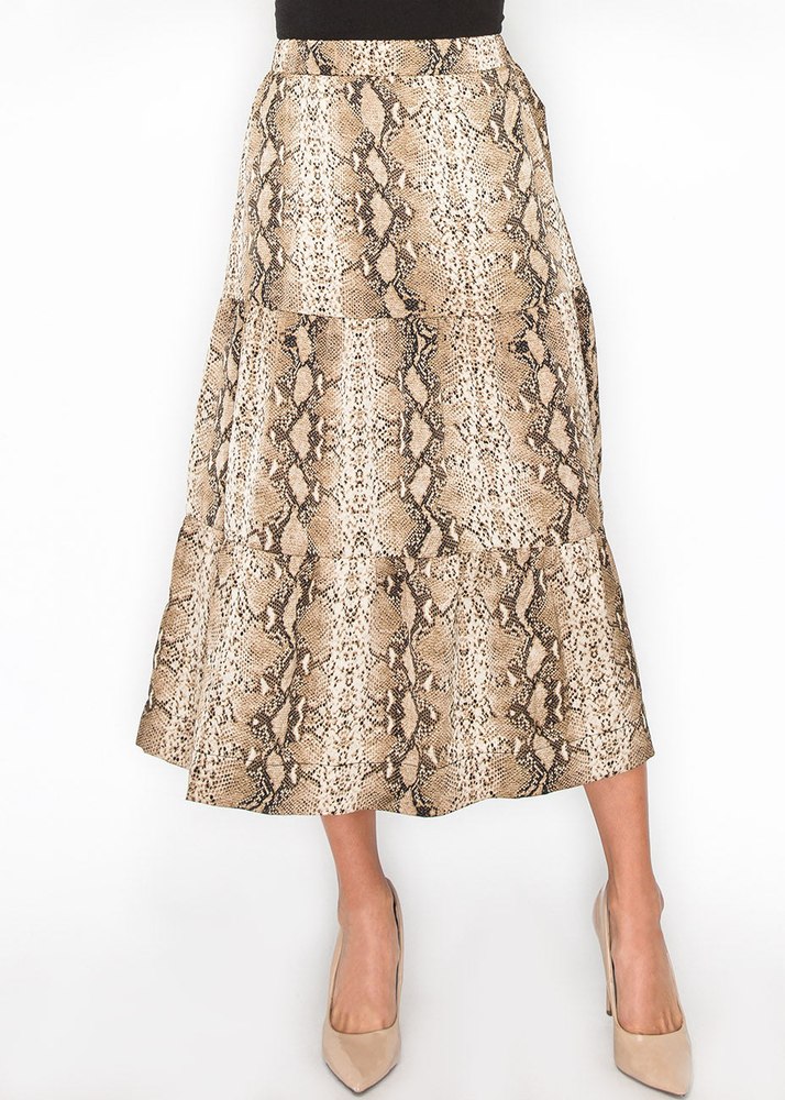 Snakeskin Print Tiered A-Line Skirt 7832934842428