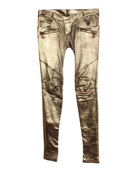 Balmain Skinny Pants in Gold Lambskin Leather 7703698210876