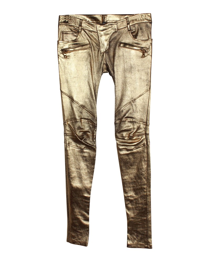 Balmain Skinny Pants in Gold Lambskin Leather 7703698210876