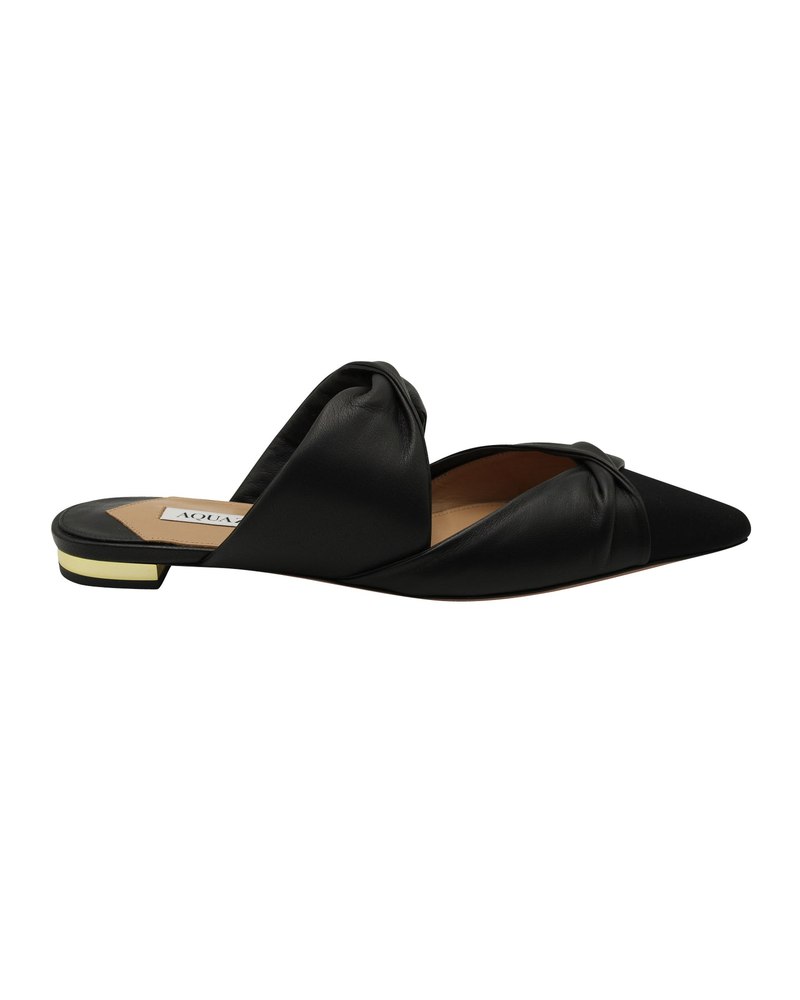 Aquazzura Twist Flat mules in Black Leather 7703698669628