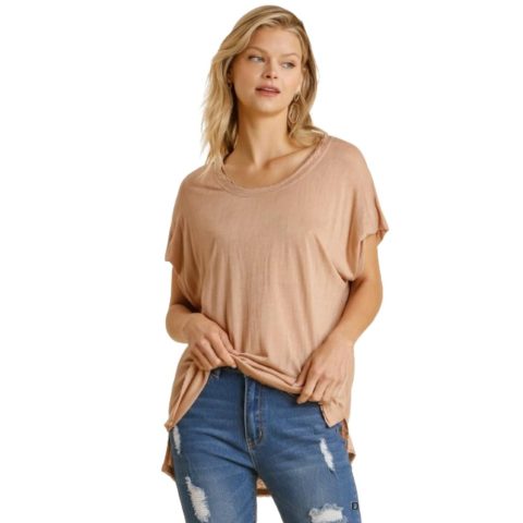 Short Sheer Dolman Sleeve Scoop Neck Top With Side Slit 7805713547324