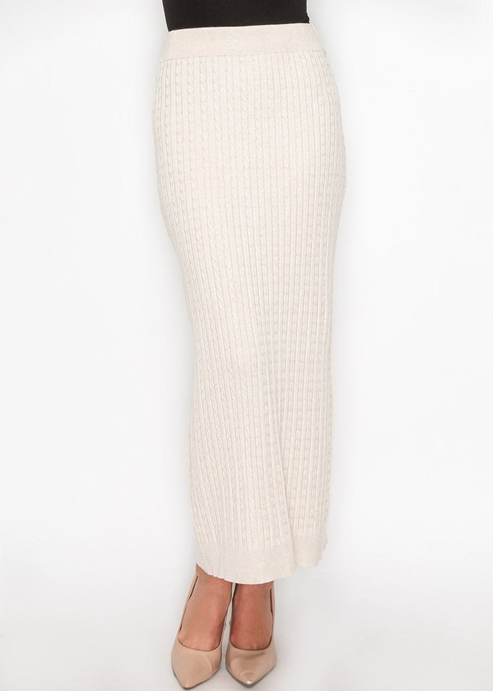 Cable Knit Cream Maxi Skirt 7832934383676