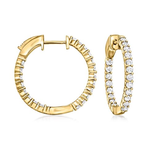 Ross-Simons Lab-Grown Diamond Inside-Outside Hoop Earrings in 18kt Gold Over Sterling