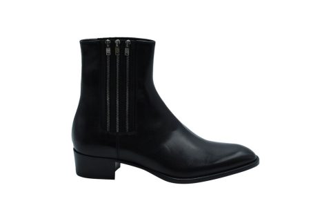 Saint Laurent Triple-Zip Wyatt Chelsea Ankle Boots in Black Leather 7703699226684