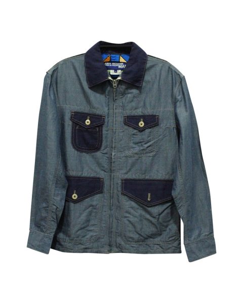 Junya Watanabe Man Zip Multi-Pocket Shirt Jacket in Blue Cotton Denim 7703702274108