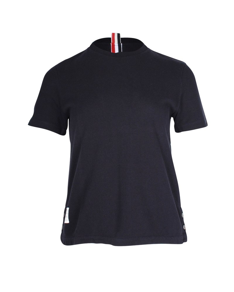 Thom Browne RWB Back Stripe Relax Fit Tee in Navy Cotton 7703702405180