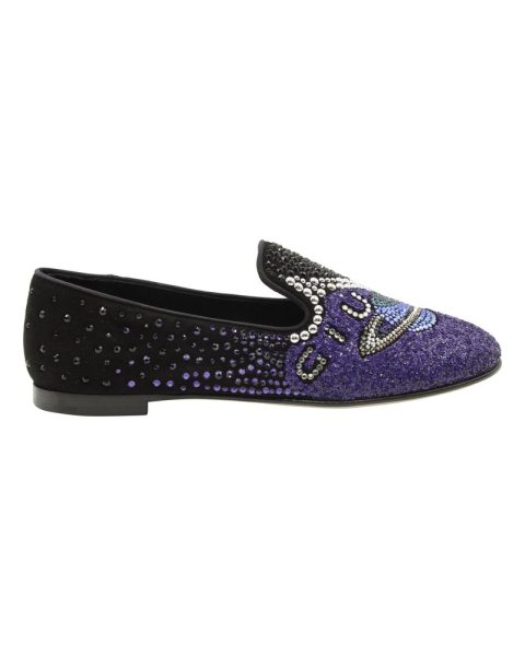 Giuseppe Zanotti Crystal Embellished Uranus Smoking Slippers in Black Suede 7703702995004