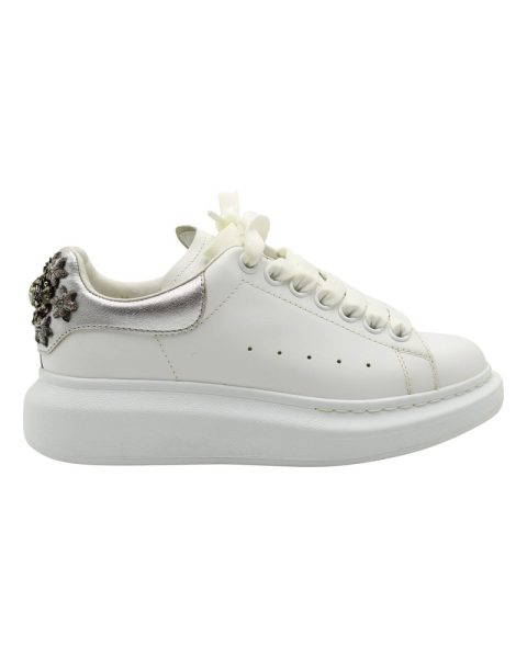 Alexander McQueen Larry Embellished Sneakers in White Leather 7703703486524