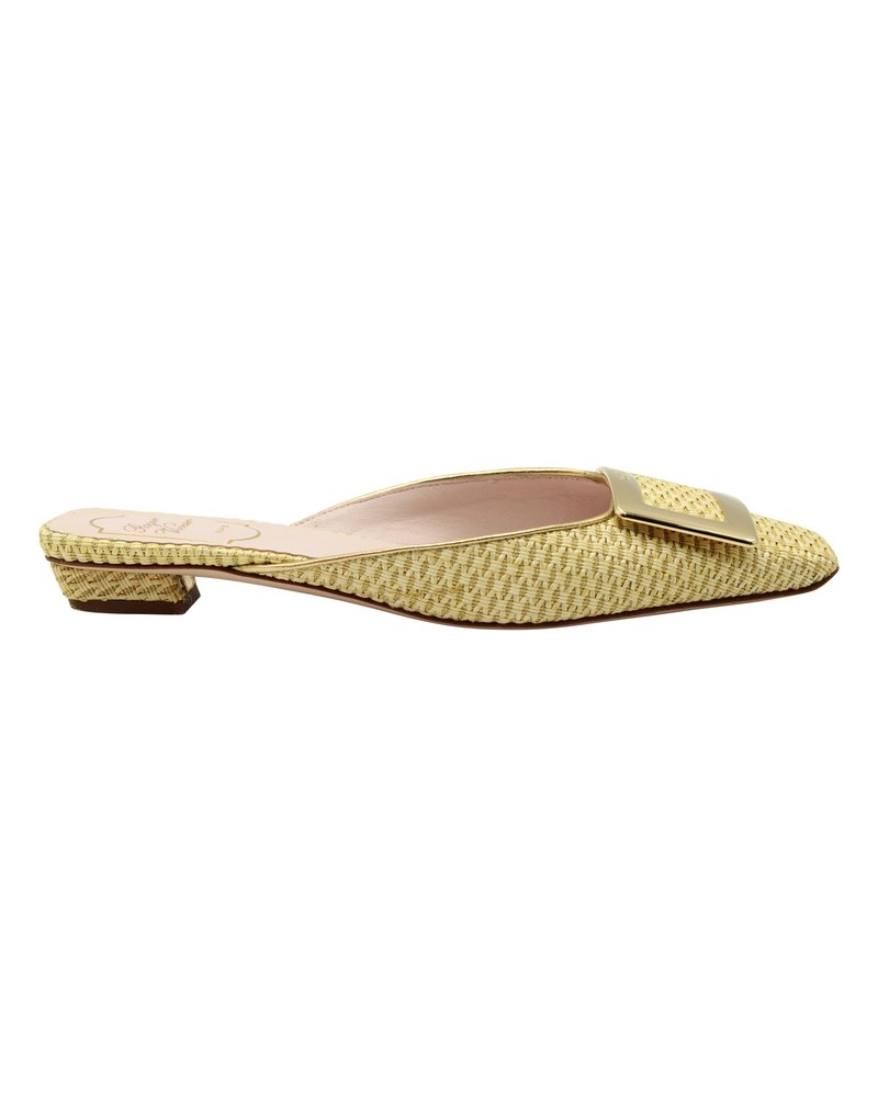 Roger Vivier Belle Vivier Gold Buckle Mules in Yellow Tweed 7703703388220
