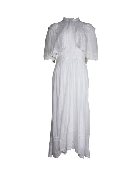 Isabel Marant Etoile Leola Ruffled Broderie Angalaise Midi Dress in White Cotton 7703704109116