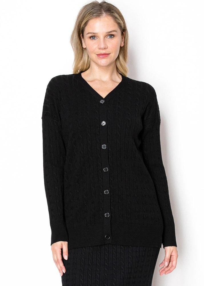 Classic Black Cable Knit Cardigan 7832968069180