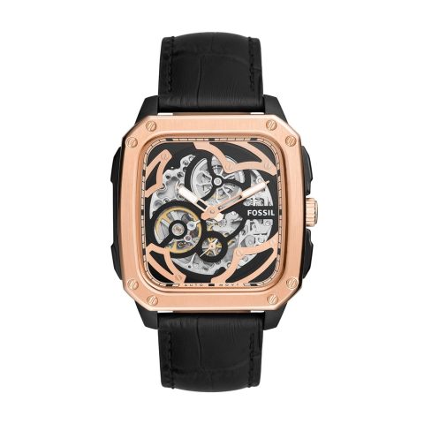 Fossil Men’s Inscription Automatic Three-Hand, Black-Tone Stainless Steel Watch, ME3203