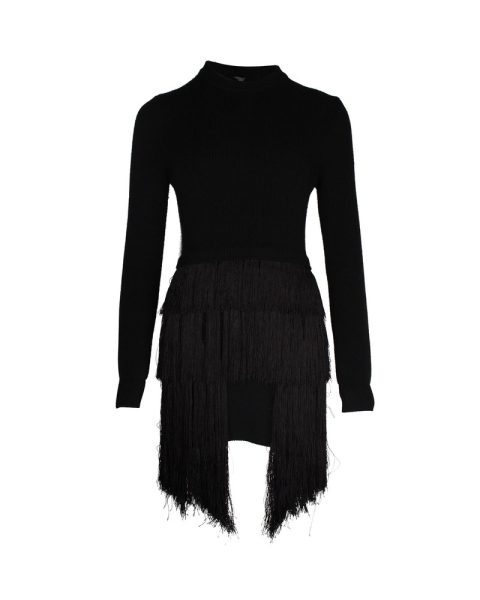Mugler Fringed Mini Dress in Black Wool 7703704305724