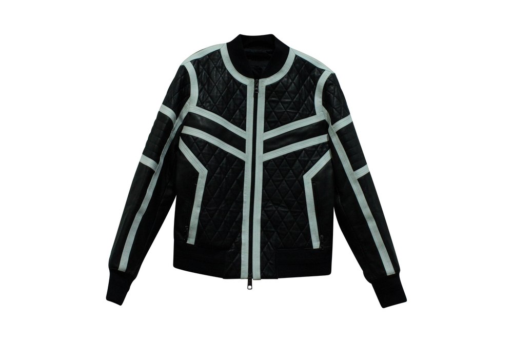 Neil Barrett Biker Jacket with White Piping in Black Leather 7703704600636