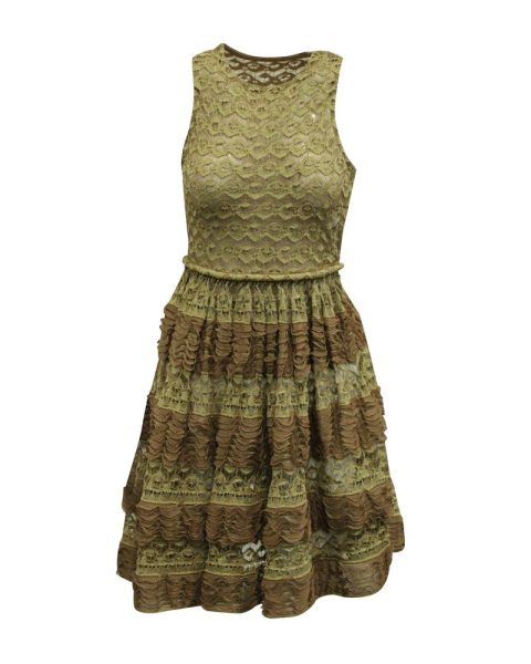 Alaia Metallic Lace Tiered Dress in Gold Viscose 7703705223228