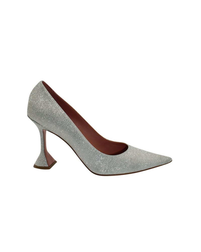 Amina Muaddi Ami Pointed-Toe Pumps in Silver Canvas 7703706107964