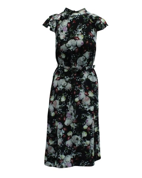 Erdem Floral Fitted Dress in Black Silk 7703705878588