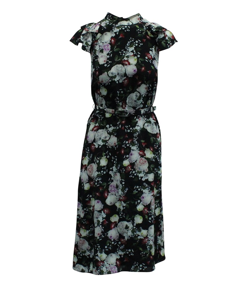 Erdem Floral Fitted Dress in Black Silk 7703705878588