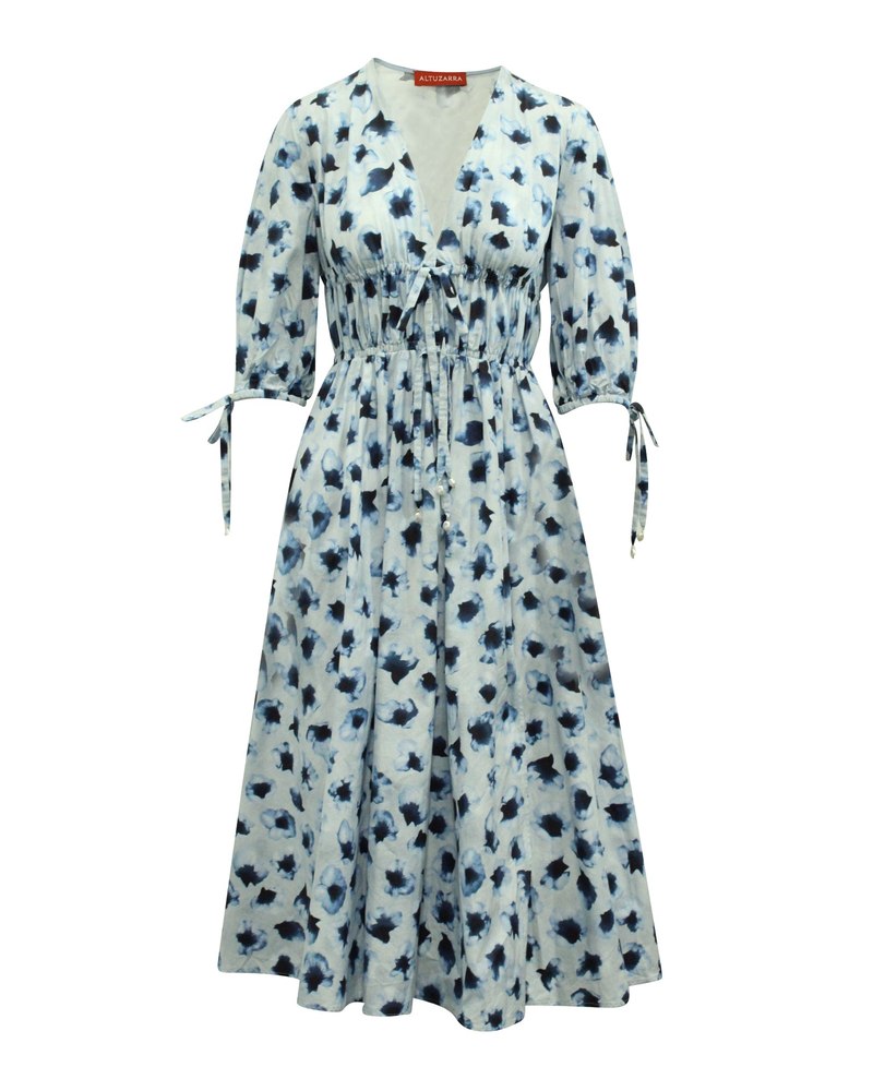 Altuzarra Donrine Floral Print Midi Dress in Blue Cotton 7703705681980