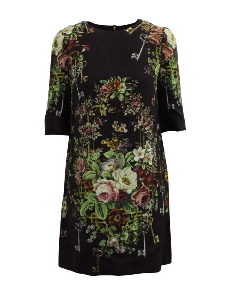 Dolce & Gabbana Flower Bouquet Print Dress in Black Viscose 7703706533948