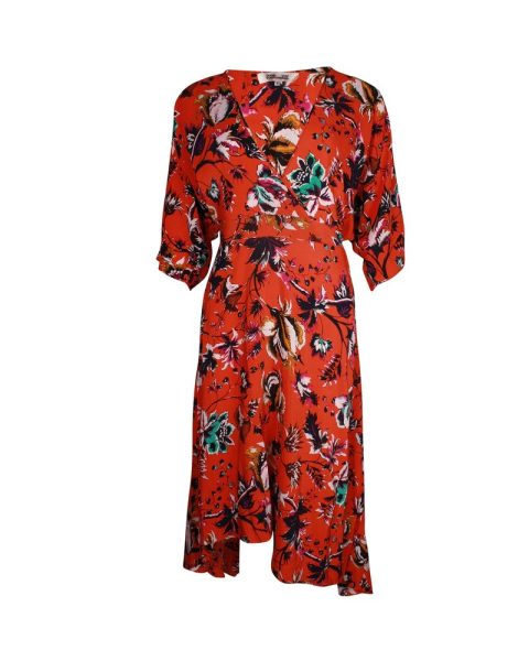 Diane Von Furstenberg Floral Wrap Dress in Orange Silk 7703706140732