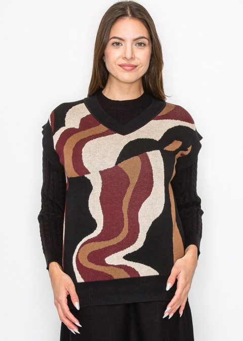 Burgundy Wave V-Neck Vest 7833008144444